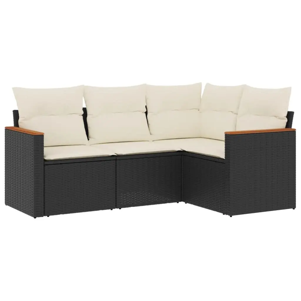 Garden Sofa Set PE Rattan 4 Piece Outdoor Furniture Black with Cushions