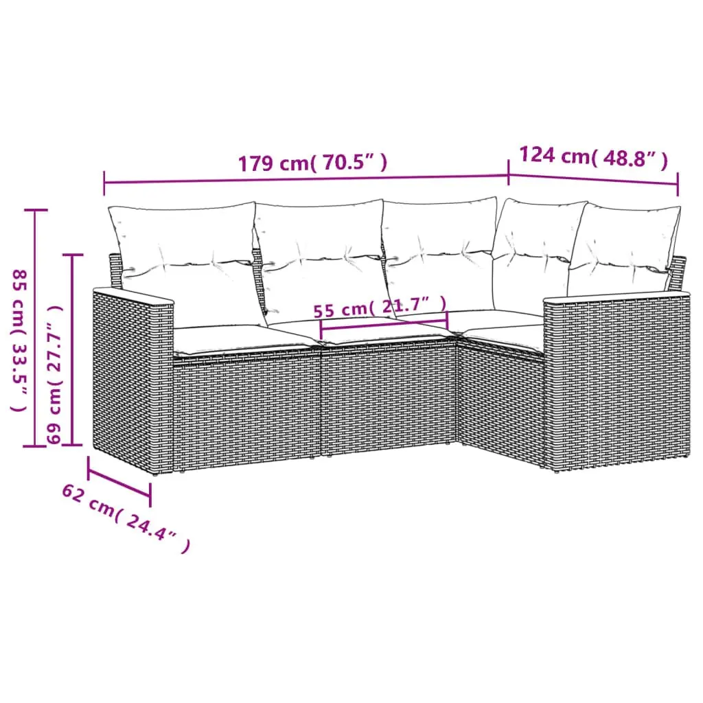 Garden Sofa Set PE Rattan Modular 4 Piece Outdoor Furniture Grey