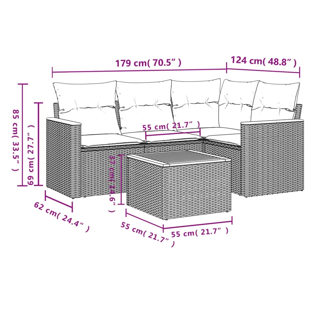 Garden Sofa Set Poly Rattan 5 Piece Modular Outdoor Furniture Beige