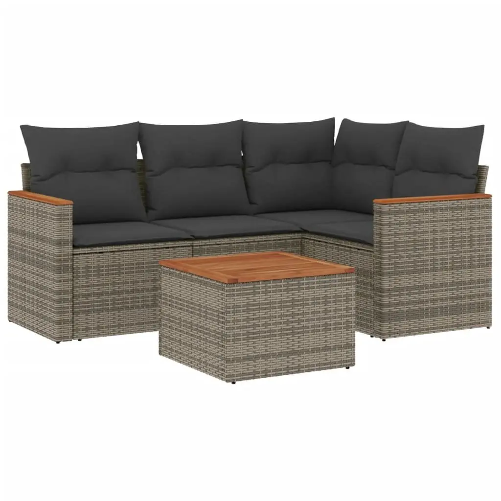 5 Piece Outdoor Garden Sofa Set Grey PE Rattan Patio Furniture with Cushions