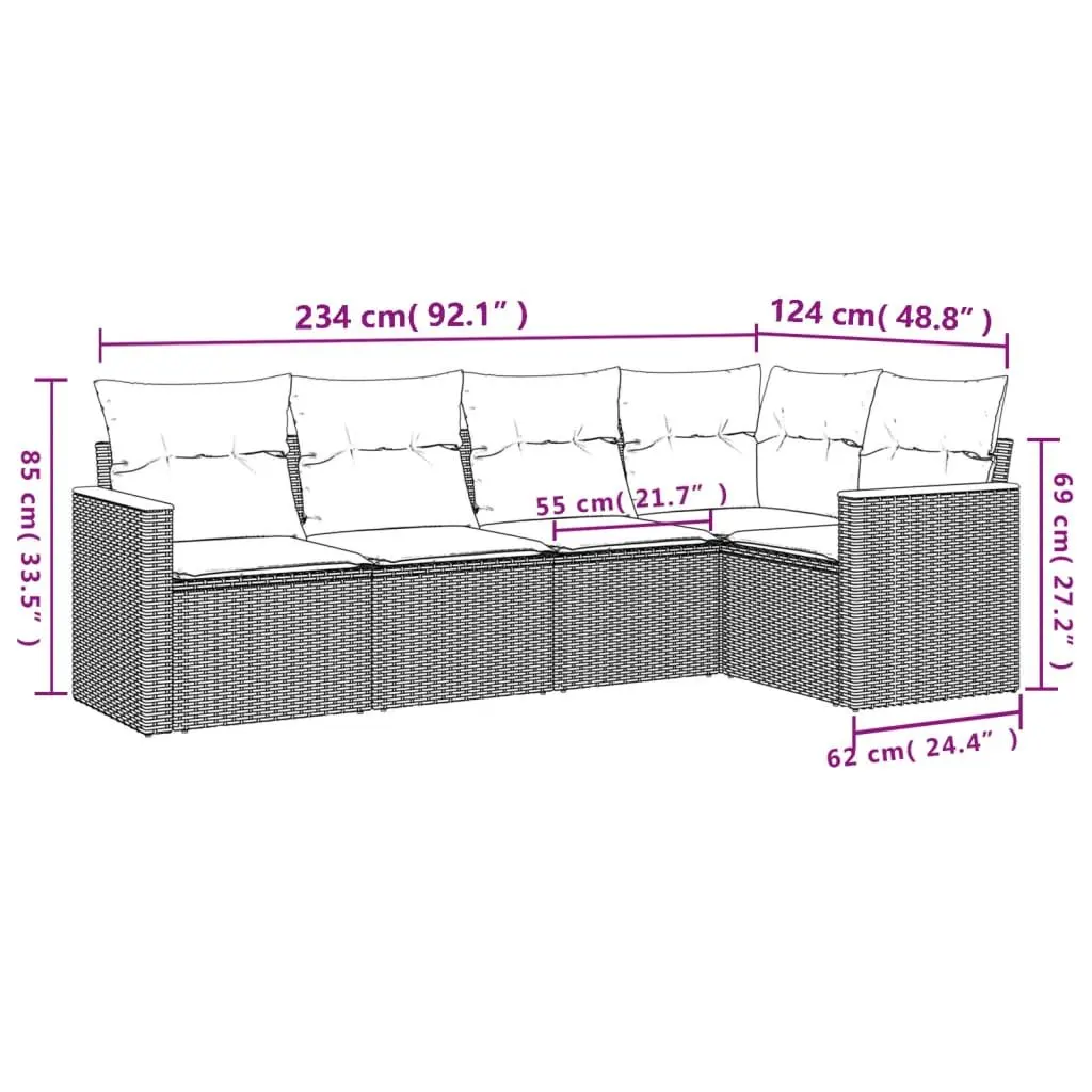 Garden Sofa Set 5 Piece Outdoor Furniture Patio Seating Black with Cushions