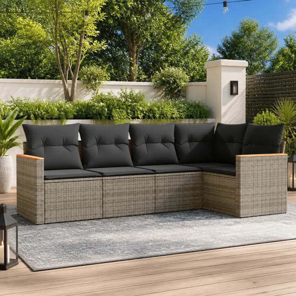 Garden Sofa Set Modular PE Rattan 5 Piece Grey Outdoor Patio Furniture