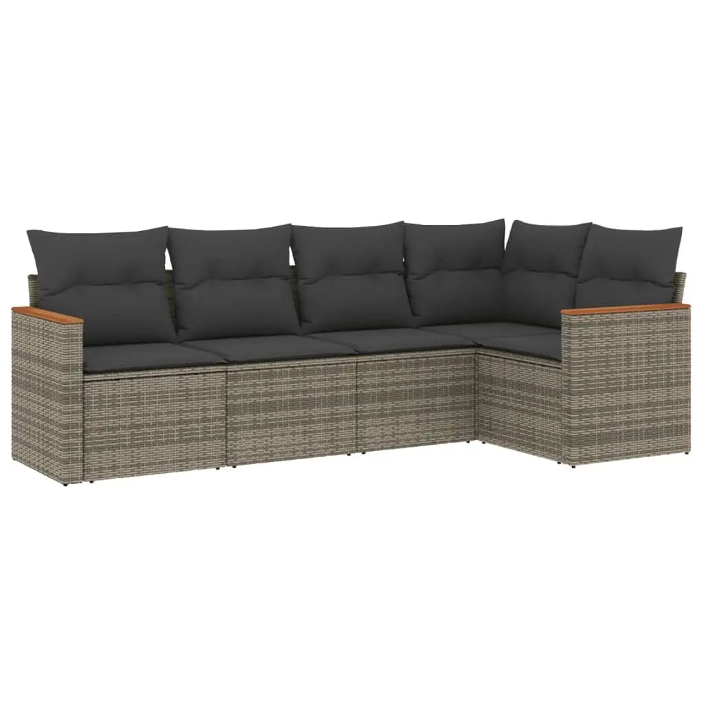 Garden Sofa Set Modular PE Rattan 5 Piece Grey Outdoor Patio Furniture