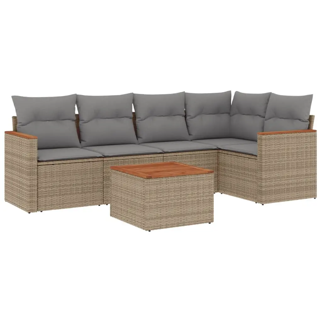 Garden Sofa Set 6 Piece Outdoor Furniture Patio Lounge Beige with Cushions