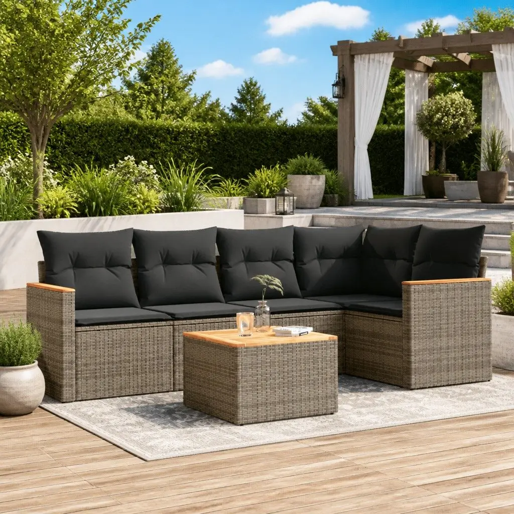 Garden Sofa Set 6 Piece Outdoor Furniture Patio Lounge Grey Rattan Cushions