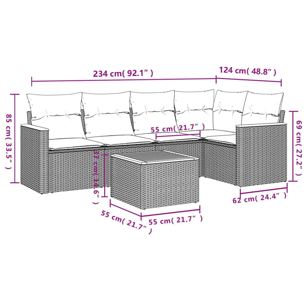 Garden Sofa Set 6 Piece Outdoor Furniture Patio Lounge Grey Rattan Cushions