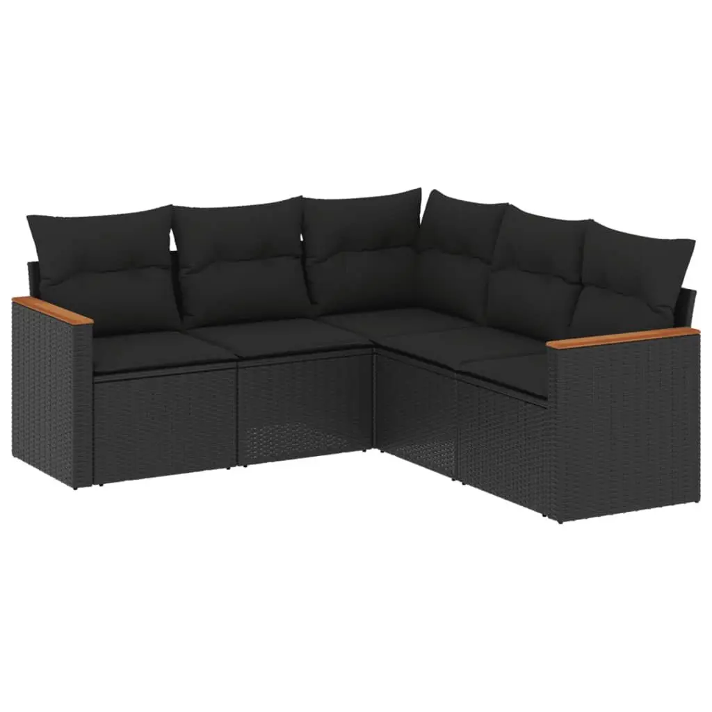 Garden Sofa Set PE Rattan Modular 5 Piece Outdoor Furniture with Cushions Black