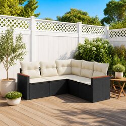 5 Piece Garden Sofa Set with Cushions Black Outdoor Furniture Patio Sectional