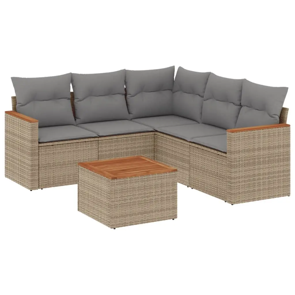 6 Piece Garden Sofa Set Poly Rattan Beige Outdoor Furniture Patio Lounge