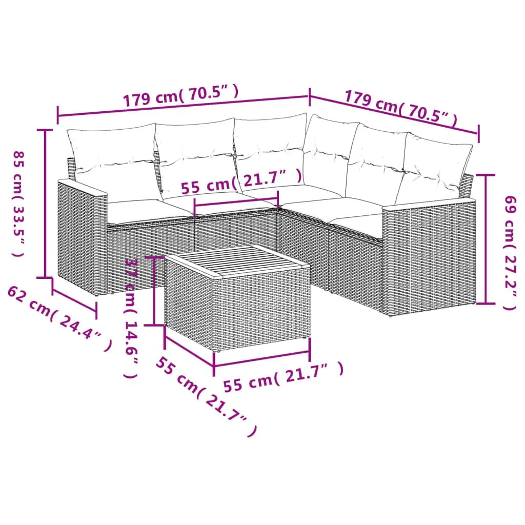 6 Piece Garden Sofa Set Poly Rattan Beige Outdoor Furniture Patio Lounge