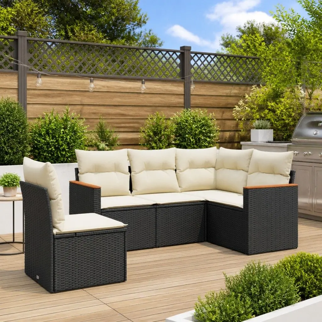 Garden Sofa Set PE Rattan 5 Piece Outdoor Furniture Black Modular Patio Sectional