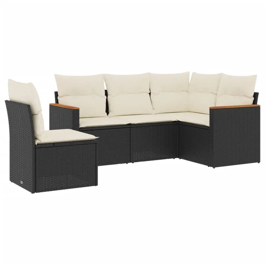 Garden Sofa Set PE Rattan 5 Piece Outdoor Furniture Black Modular Patio Sectional