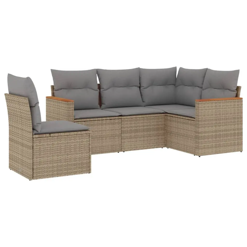Outdoor Garden Sofa Set 5 Piece Patio Furniture Beige Poly Rattan with Cushions