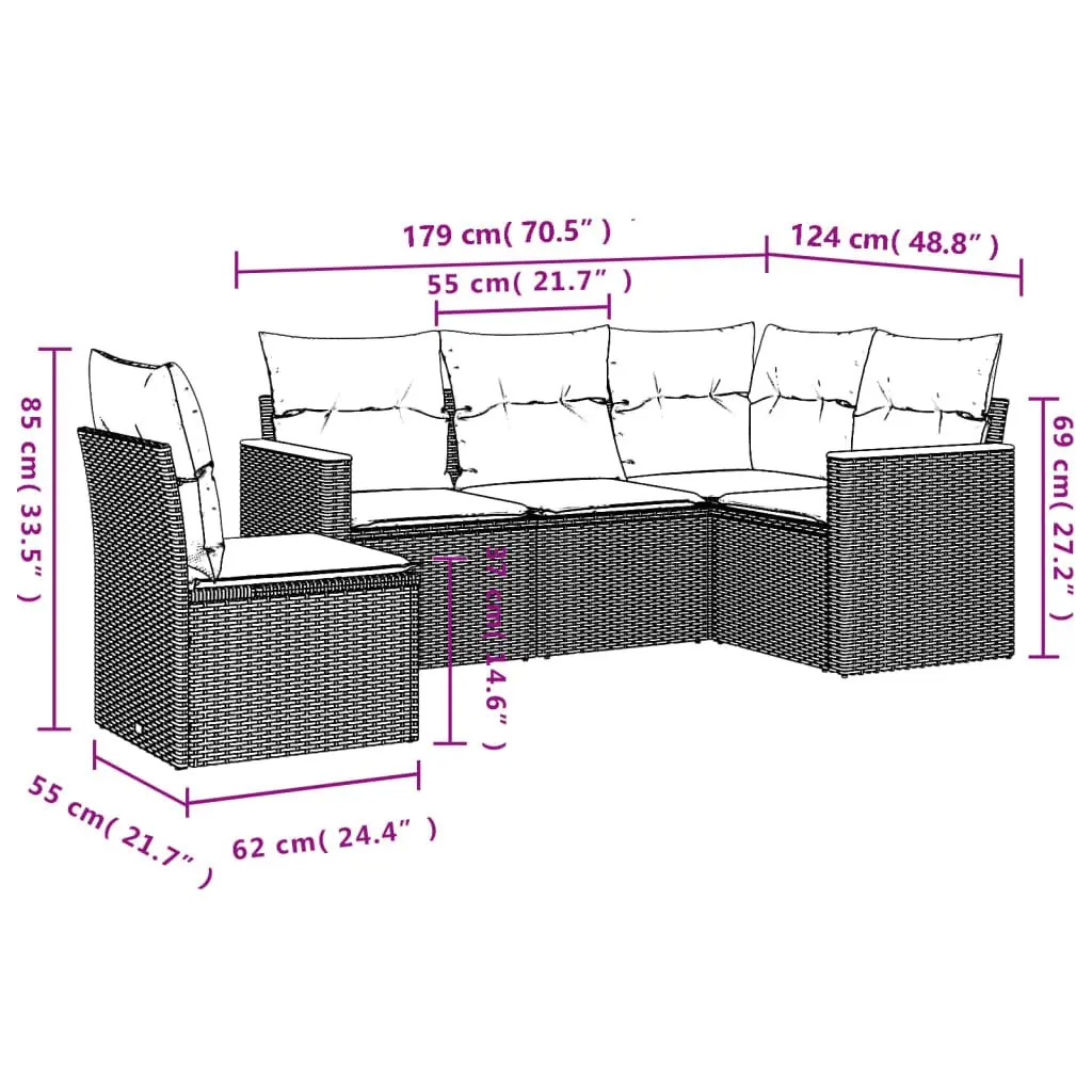 Outdoor Garden Sofa Set 5 Piece Patio Furniture Beige Poly Rattan with Cushions