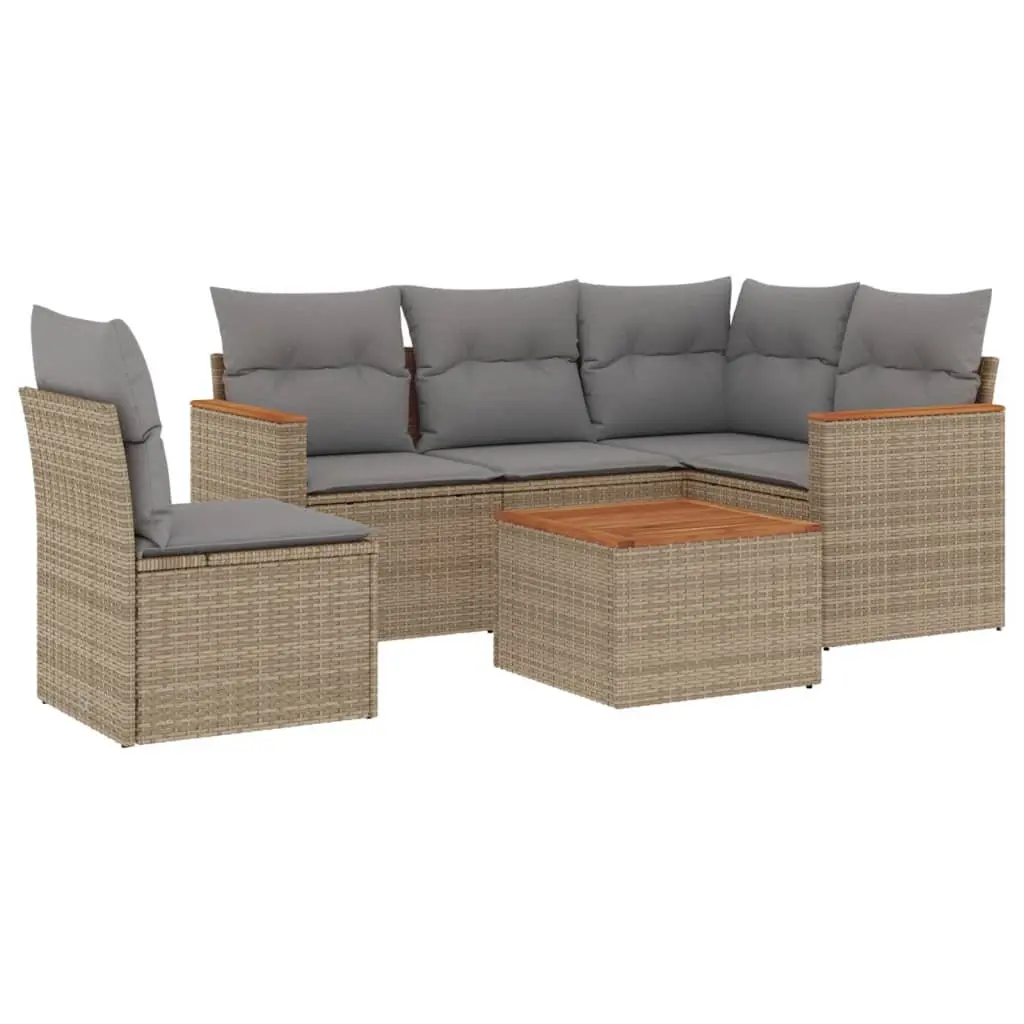 Garden Sofa Set 6 Piece Outdoor Patio Furniture Beige Poly Rattan with Cushions