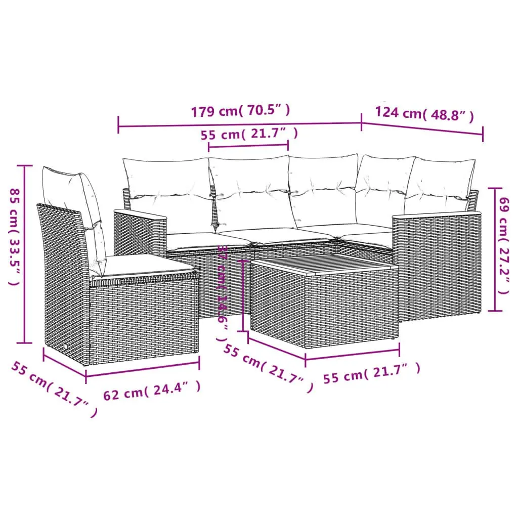 Garden Sofa Set 6 Piece Outdoor Patio Furniture Beige Poly Rattan with Cushions