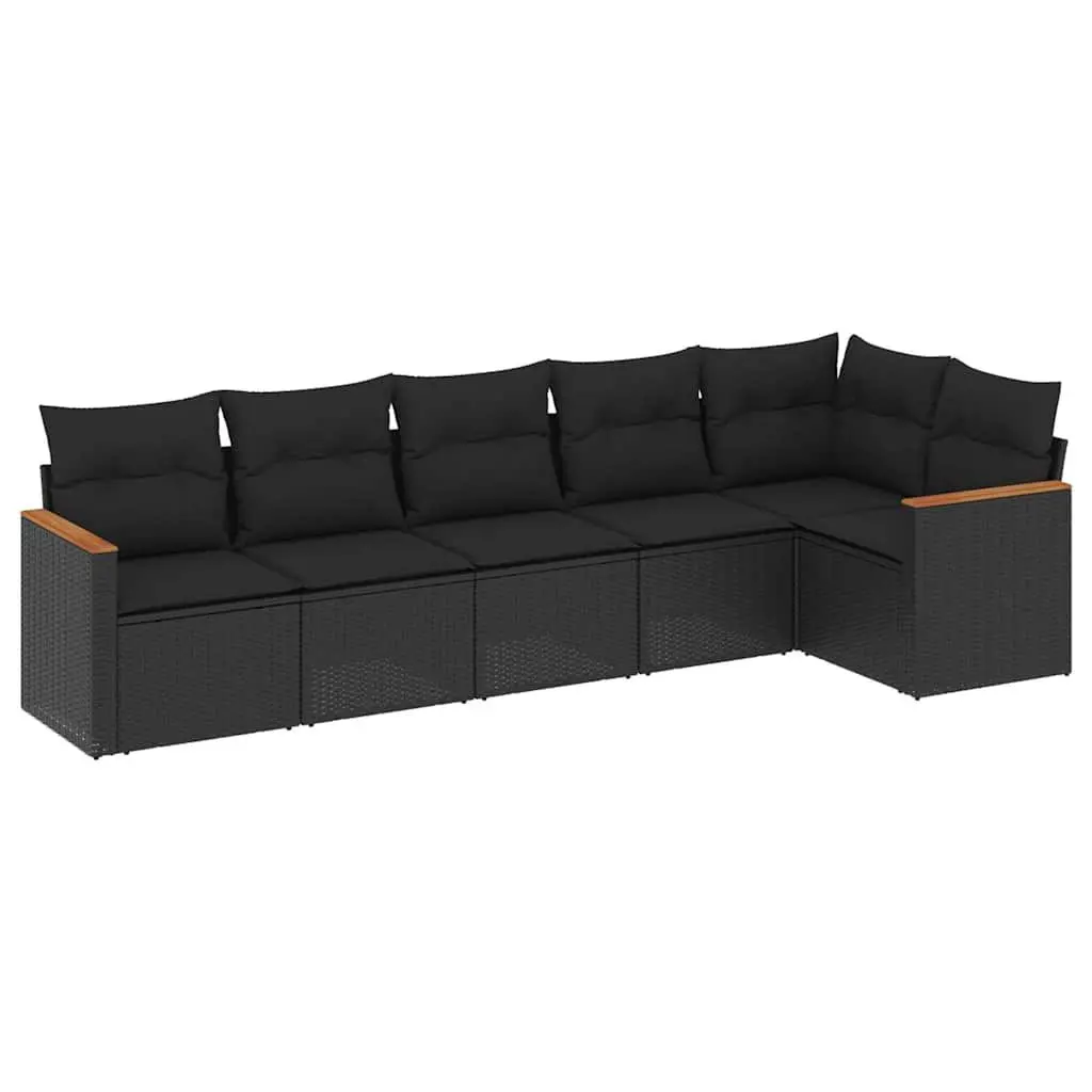 Garden Sofa Set PE Rattan 6 Piece Modular Outdoor Furniture Black