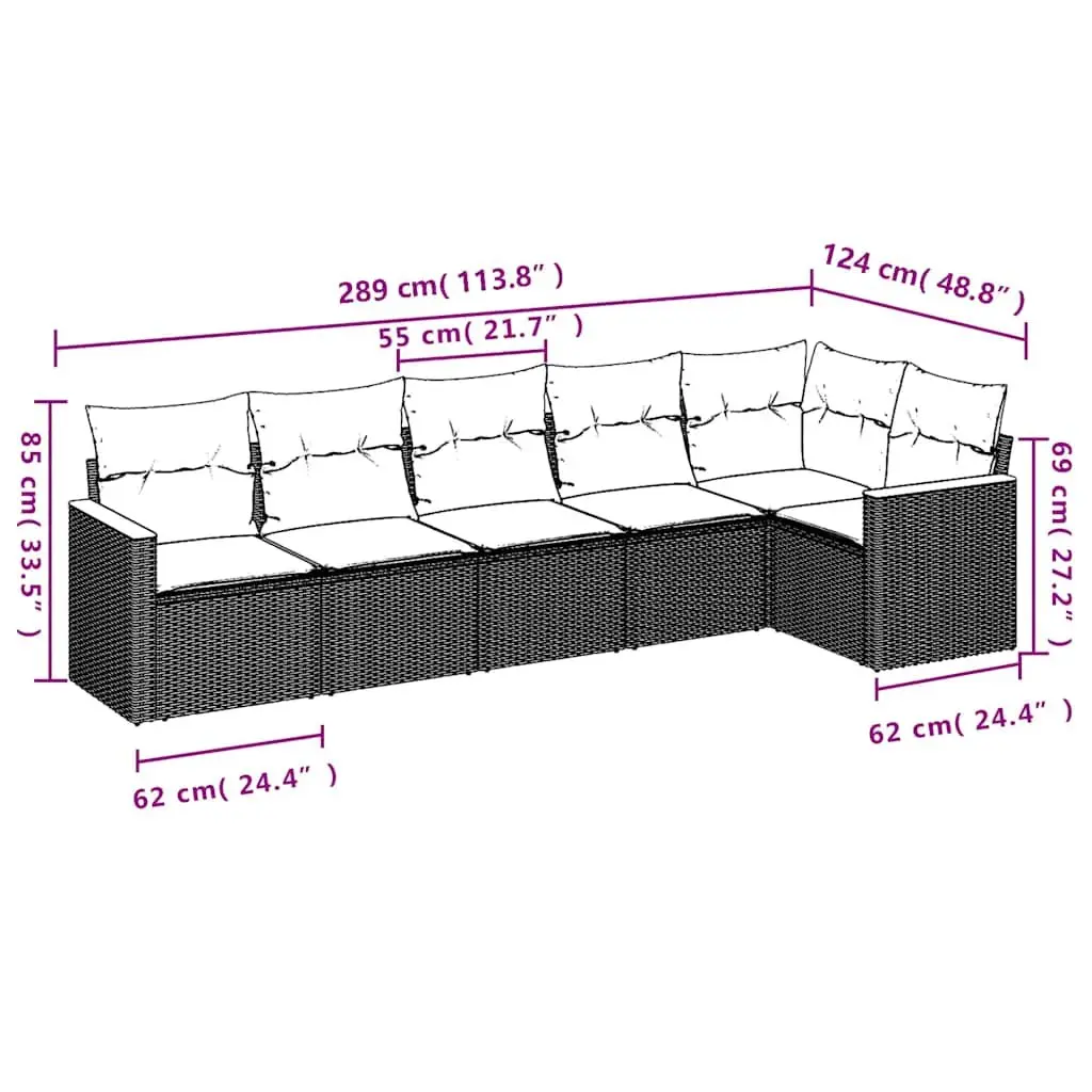 Garden Sofa Set PE Rattan 6 Piece Modular Outdoor Furniture Black