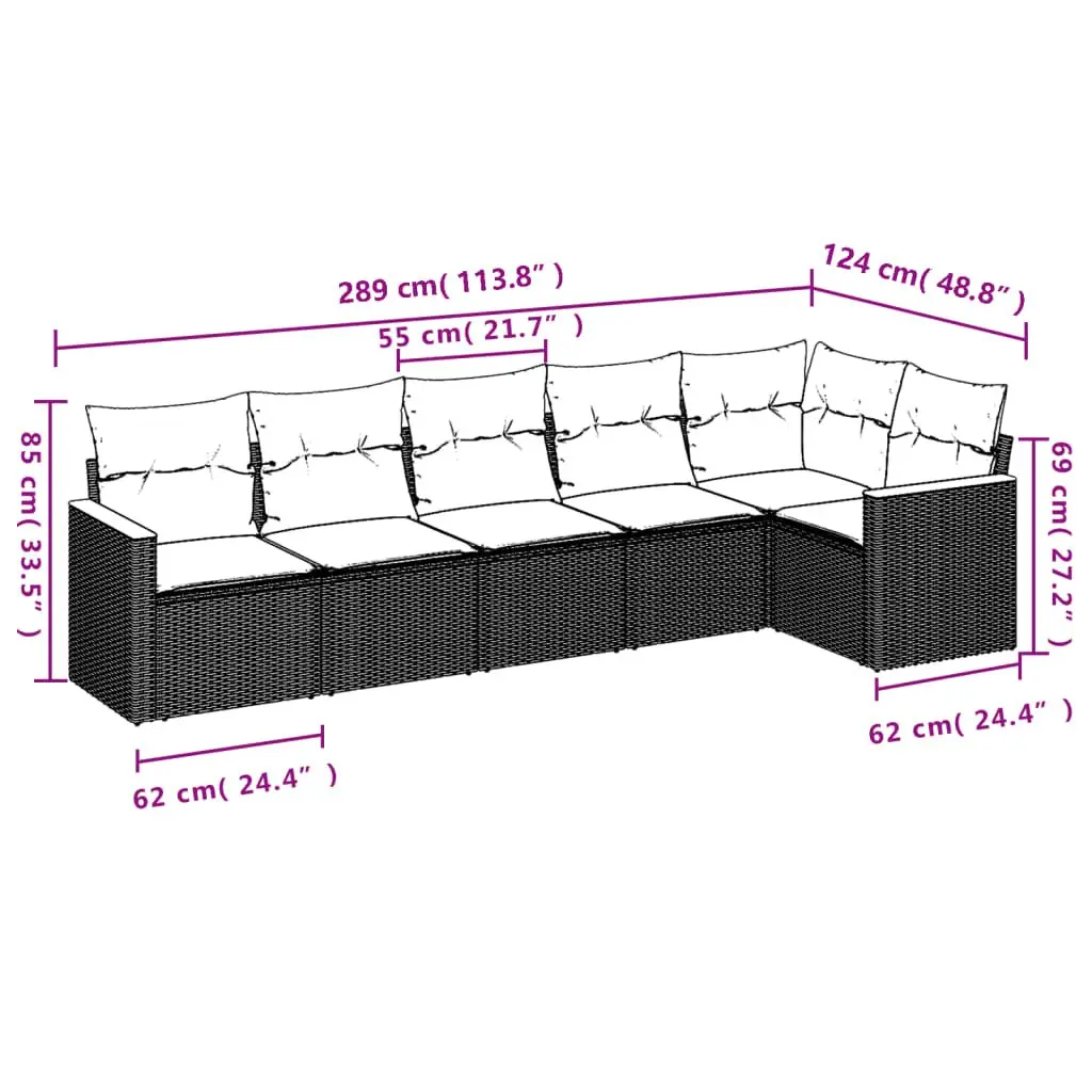 Garden Sofa Set PE Poly Rattan 6 Piece Modular Outdoor Furniture Grey