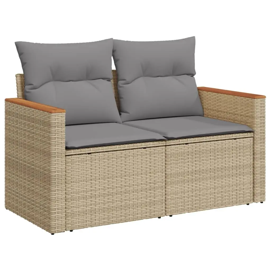 Garden Sofa Set Modular PE Rattan 6 Piece Outdoor Furniture Patio Lounge Beige Cushions