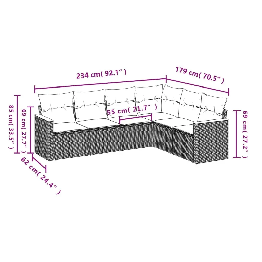 Garden Sofa Set Modular PE Rattan 6 Piece Outdoor Furniture Patio Lounge Beige Cushions