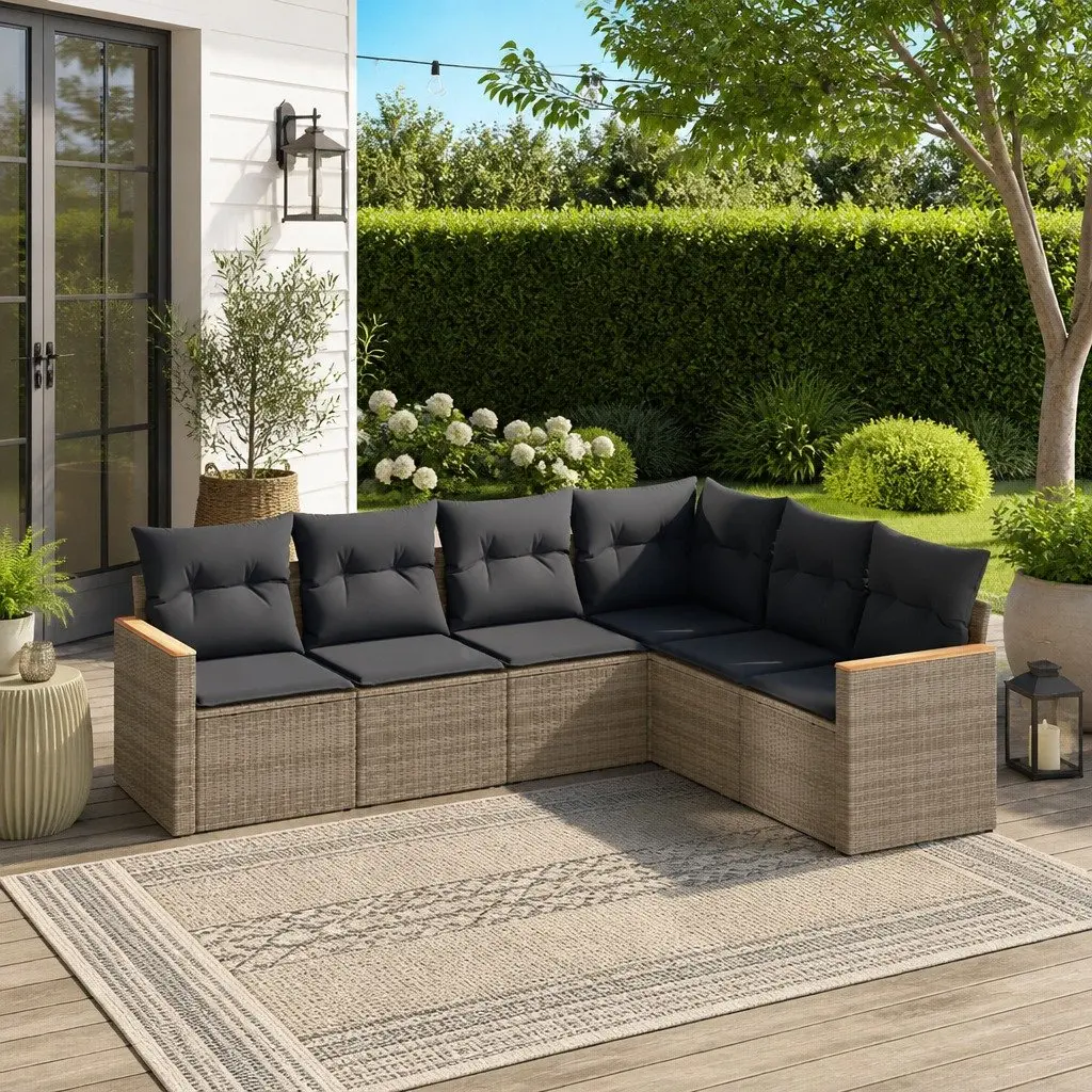 Garden Sofa Set Modular PE Rattan Powder-coated Steel 6 Piece Grey