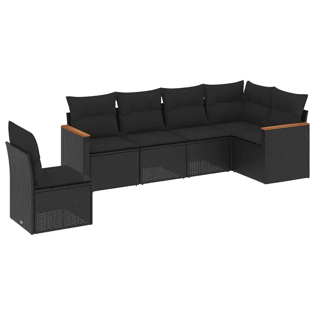 Garden Sofa Set 6 Piece Outdoor Patio Furniture with Cushions Black Rattan
