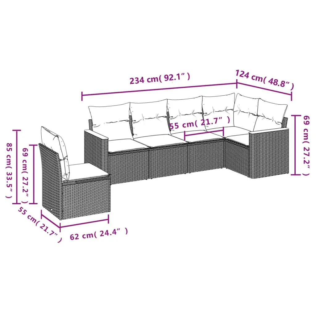 Garden Sofa Set 6 Piece Outdoor Furniture Patio Conversation Sectional Black