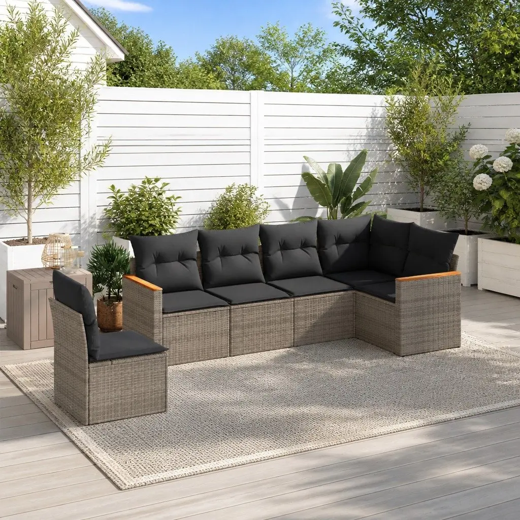 Garden Sofa Set Modular Poly Rattan 6 Piece Outdoor Furniture Grey