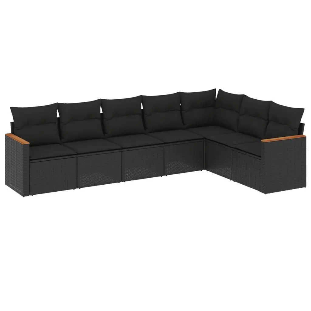 7 Piece Garden Sofa Set PE Rattan Modular Black Outdoor Furniture
