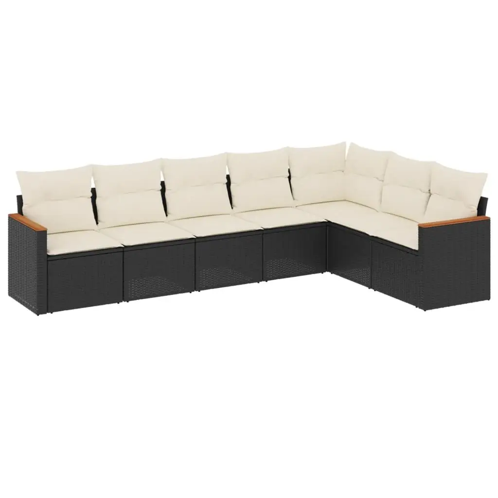 Outdoor Garden Sofa Set Black Poly Rattan 7 Piece with Cushions
