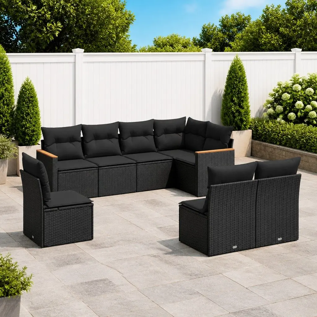 Garden Sofa Set PE Rattan 8 Piece Outdoor Patio Furniture Black