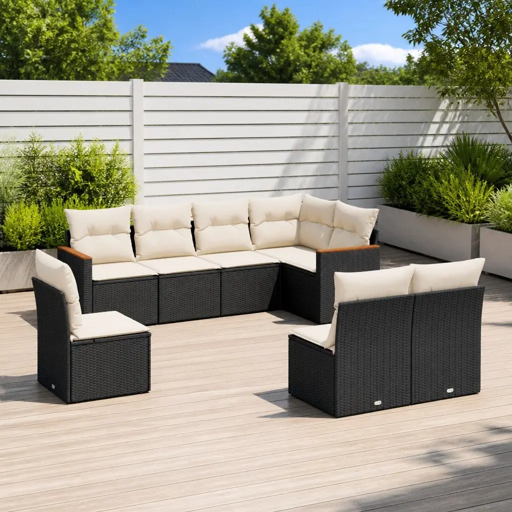 8 Piece Modular Garden Sofa Set Black PE Rattan Outdoor Furniture with Cushions