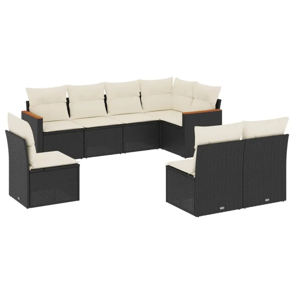 8 Piece Modular Garden Sofa Set Black PE Rattan Outdoor Furniture with Cushions