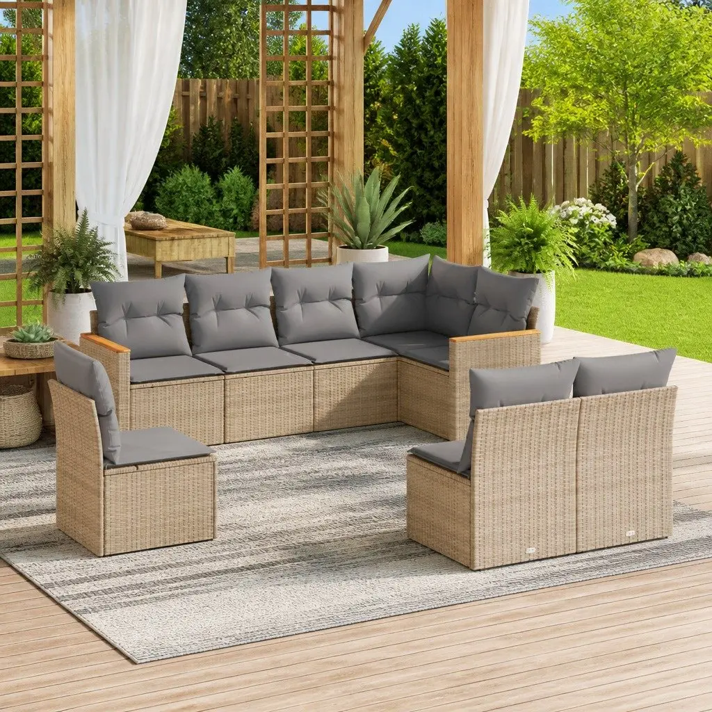 Garden Sofa Set 8 Piece Outdoor Furniture Patio Lounge Beige Cushions Modular