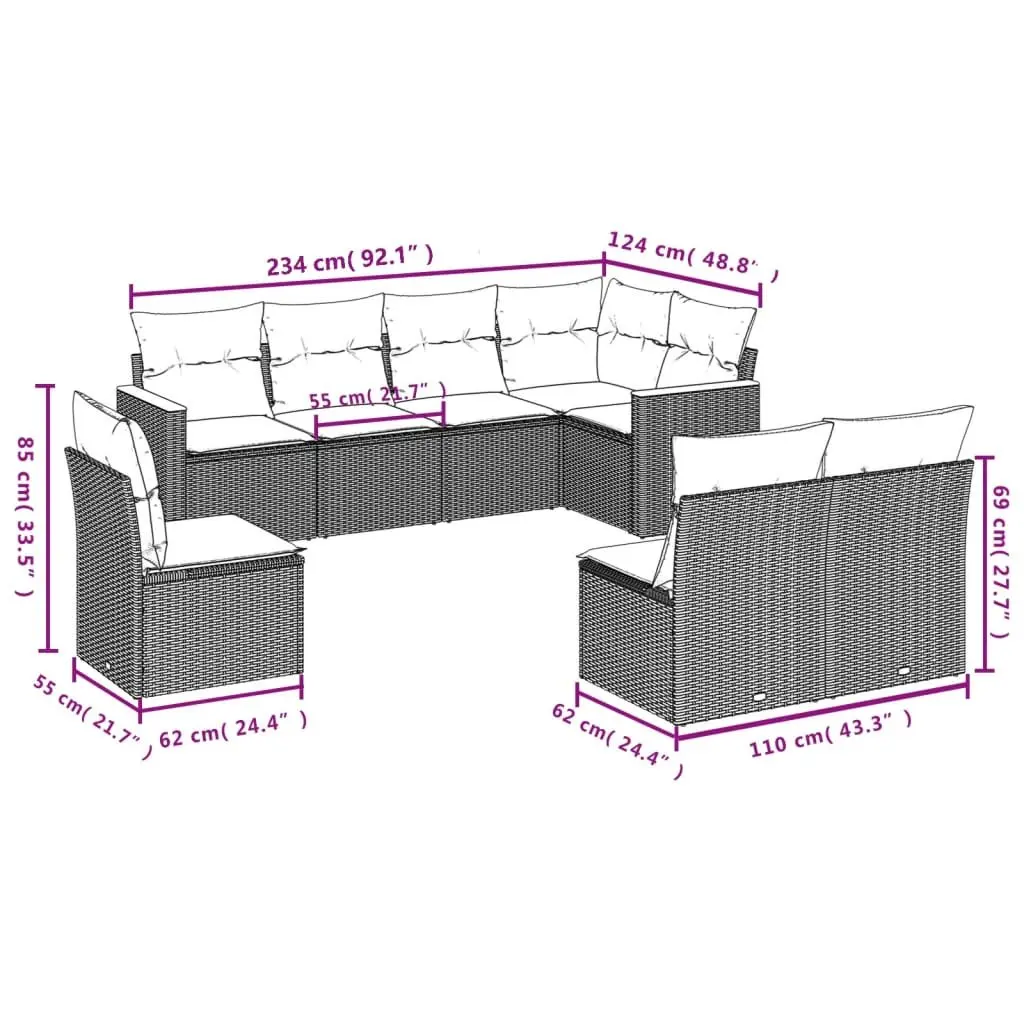 Garden Sofa Set 8 Piece Outdoor Furniture Patio Lounge Beige Cushions Modular