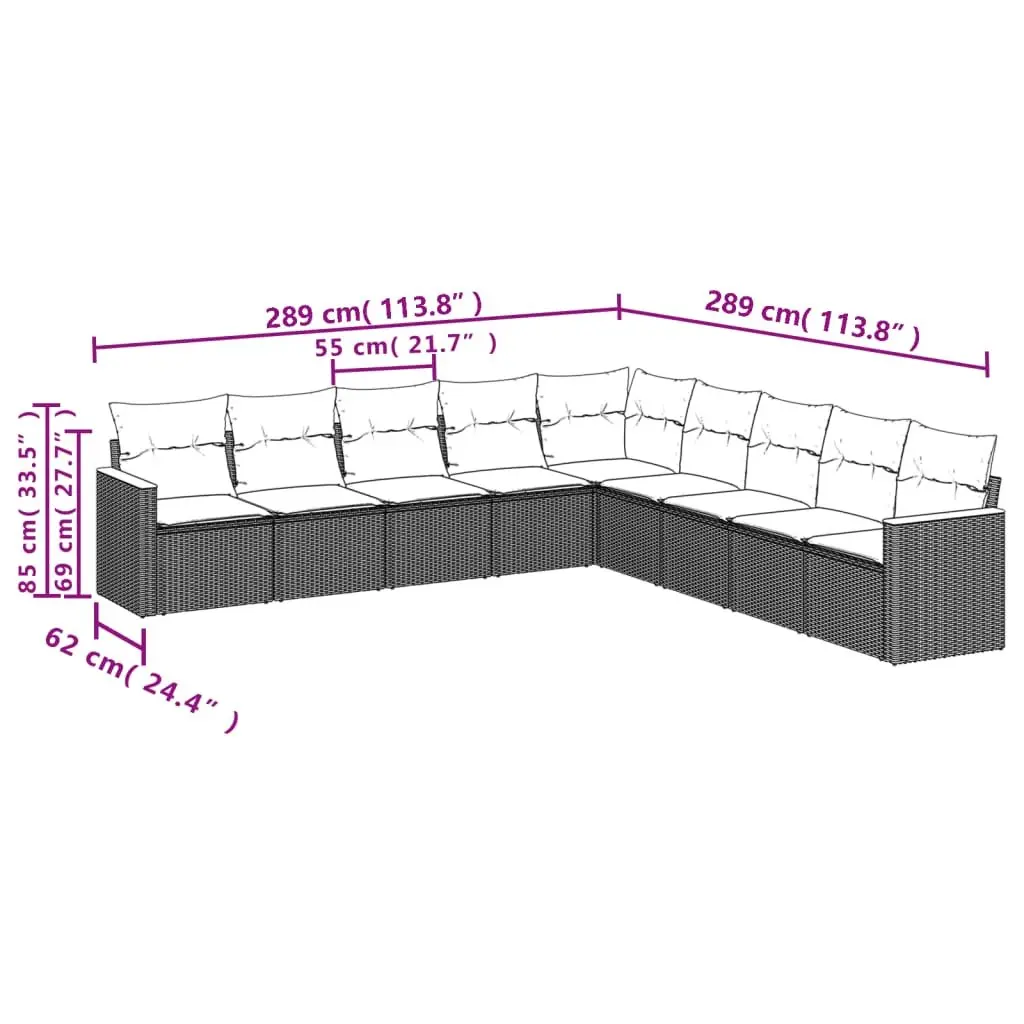 Garden Sofa Set 9 Piece Outdoor Furniture Beige Poly Rattan Patio Seating