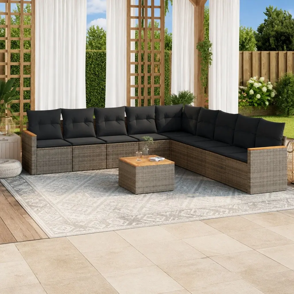 Garden Sofa Set Poly Rattan 10 Piece Outdoor Furniture Grey Modular