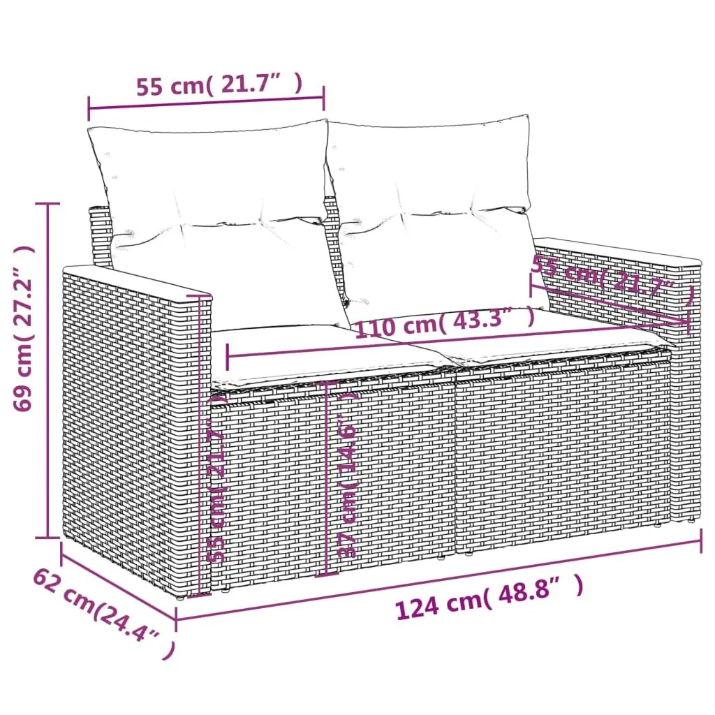 Garden Sofa Set 10 Piece Outdoor Furniture Patio Lounge Black with Cushions
