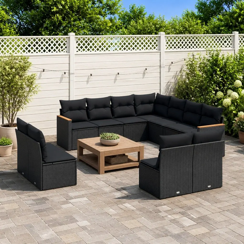 Garden Sofa Set 11 Piece Outdoor Patio Furniture Modular Black Rattan Cushioned
