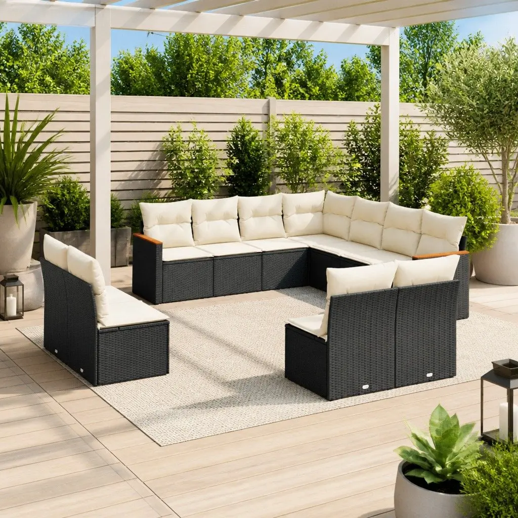Garden Sofa Set PE Rattan Modular 11 Pieces Outdoor Patio Furniture Black
