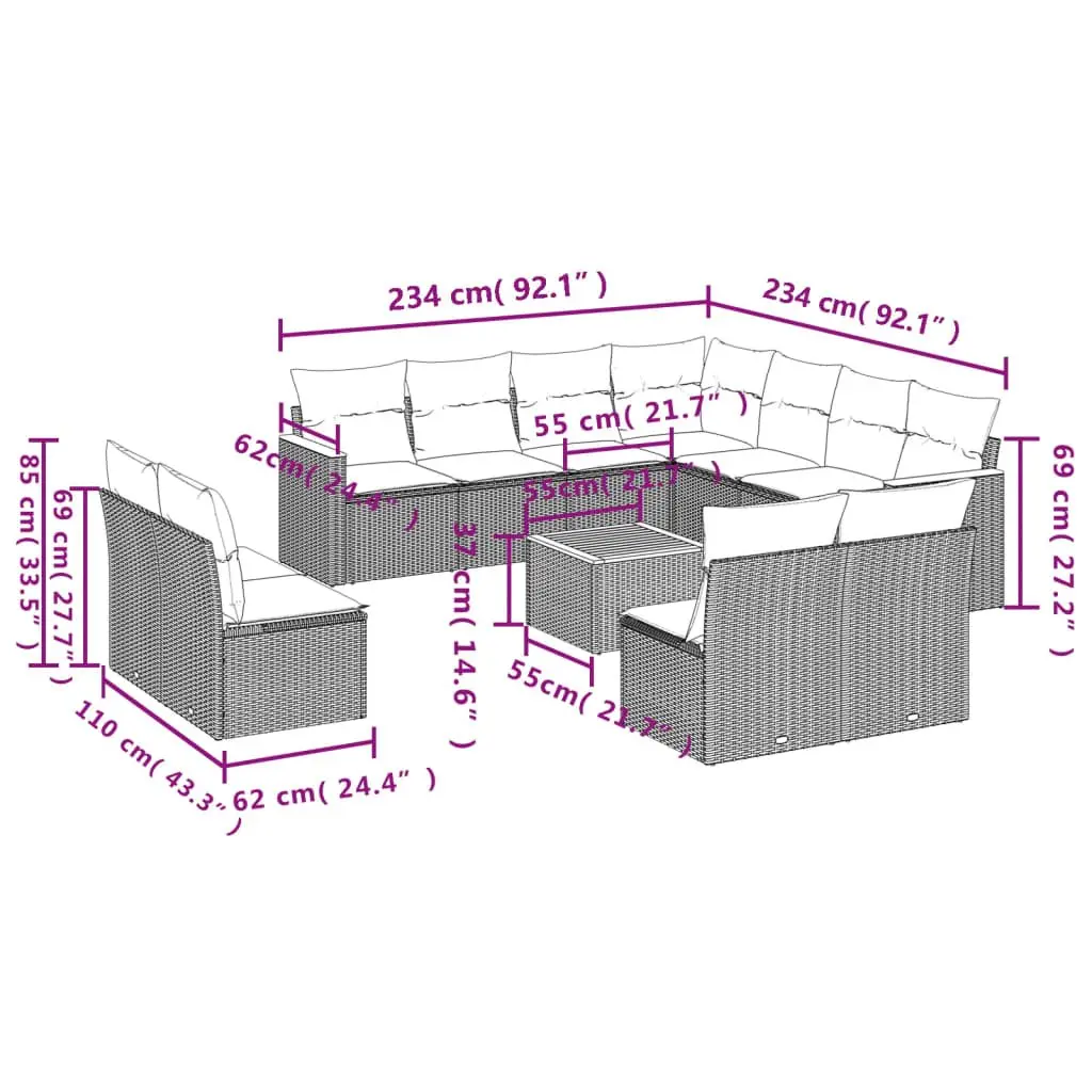Garden Sofa Set 12 Piece Outdoor Furniture Patio Lounge Beige Poly Rattan