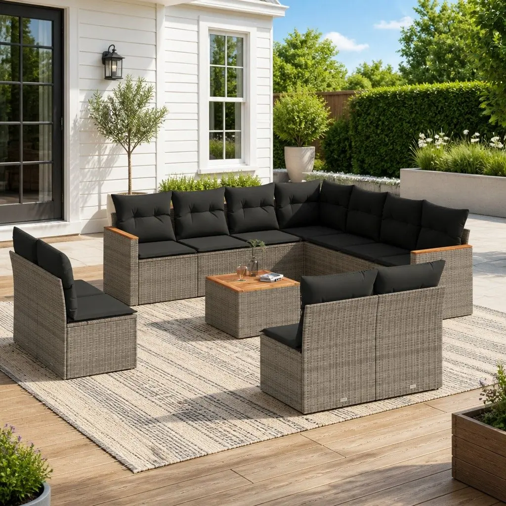 Garden Sofa Set Poly Rattan 12 Piece Outdoor Furniture Grey Modular Patio Lounge