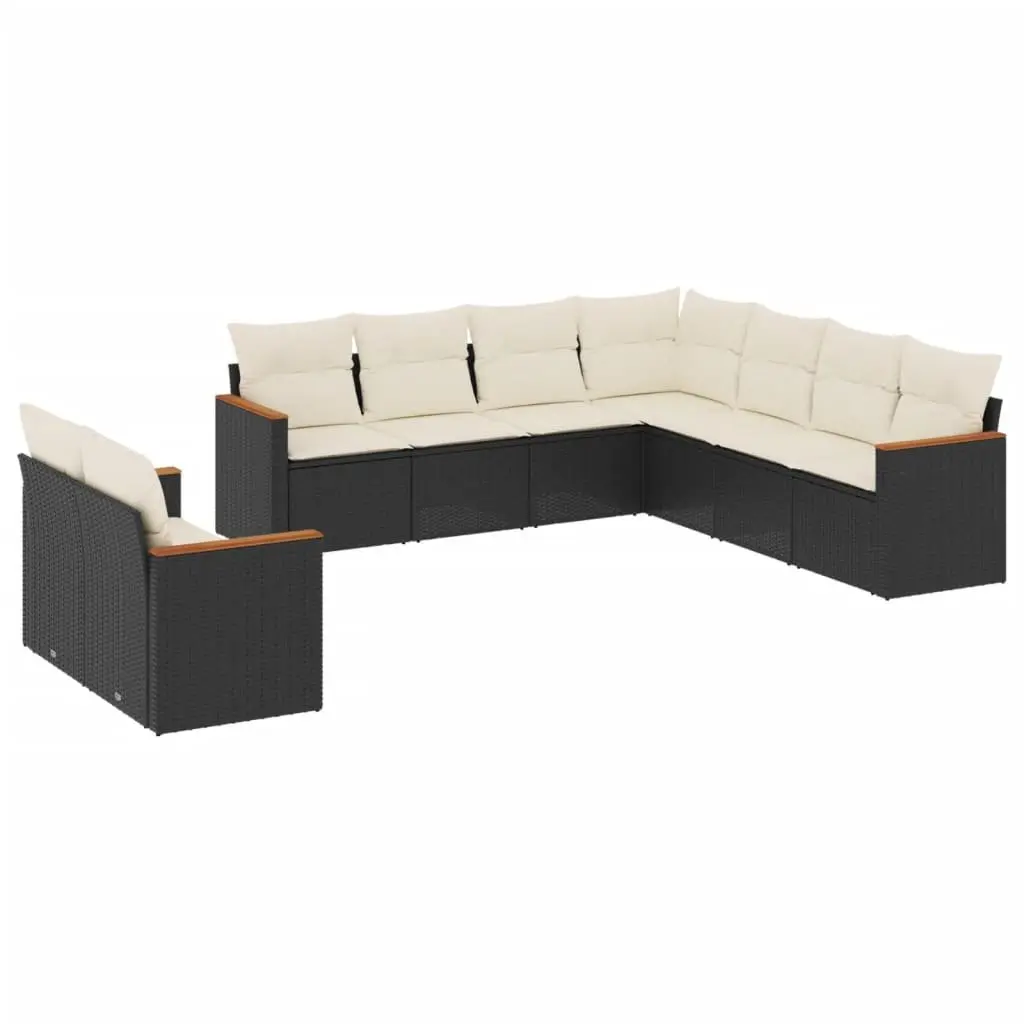 Garden Sofa Set PE Rattan 9 Piece Modular Outdoor Furniture Black