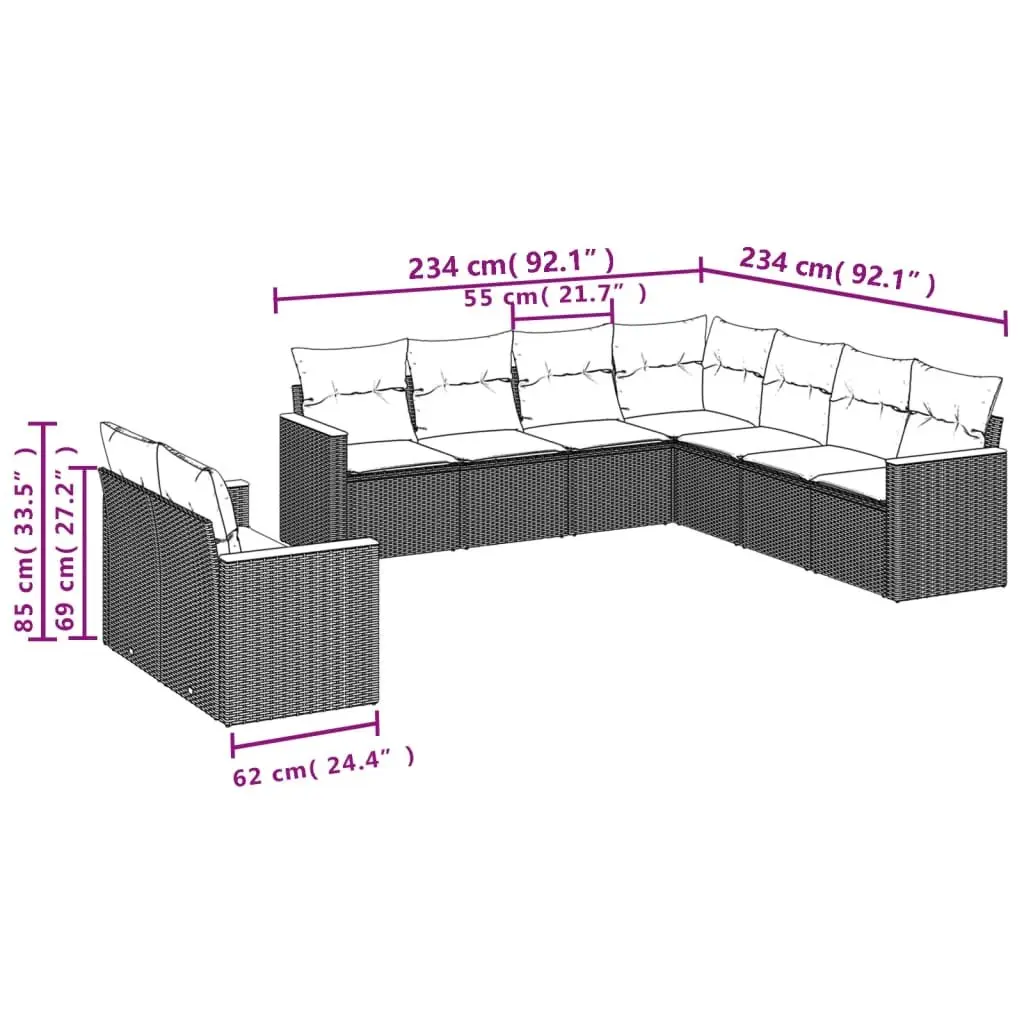 Garden Sofa Set PE Rattan 9 Piece Modular Outdoor Furniture Black