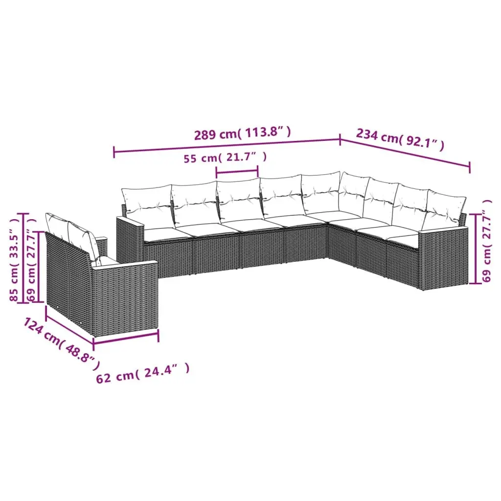 Garden Sofa Set PE Rattan Modular 10 Piece Outdoor Furniture Black