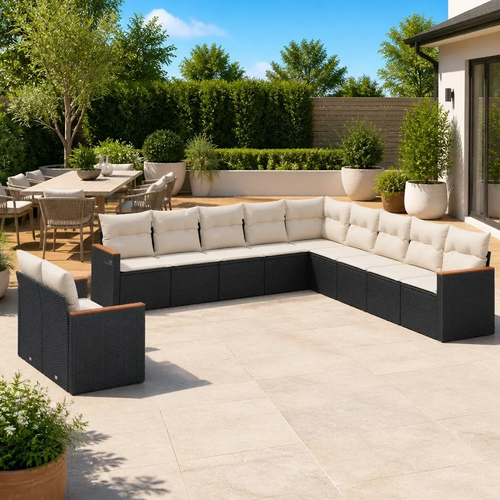 Garden Sofa Set Modular Powder-coated Steel 11 Piece Black Outdoor Furniture