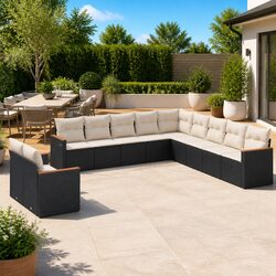 Garden Sofa Set 11 Piece Outdoor Furniture Black Patio Seating Modular with