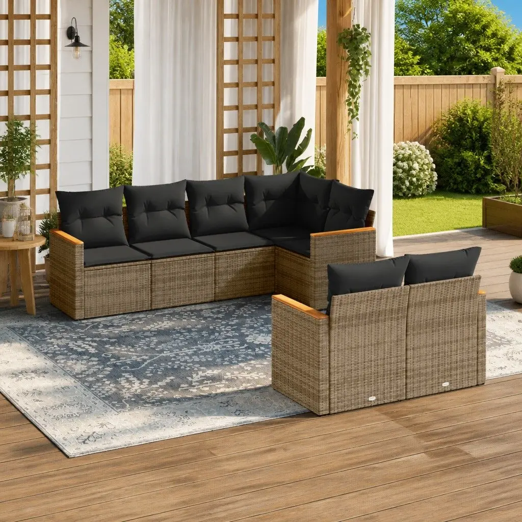 Garden Sofa Set PE Rattan 7 Piece Outdoor Patio Furniture Grey Modular Lounge Suite