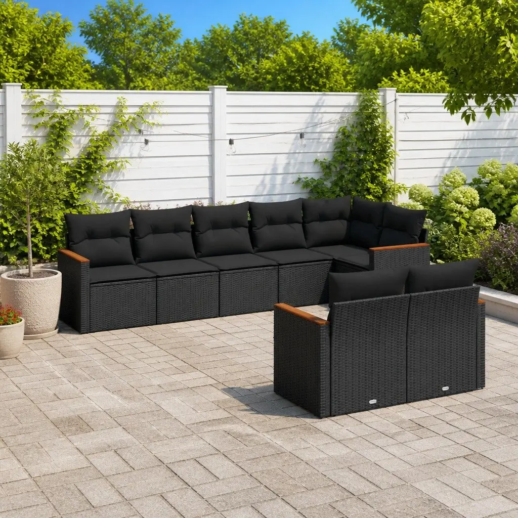 Garden Sofa Set 8 Piece Outdoor Furniture Black Modular Patio Seating with